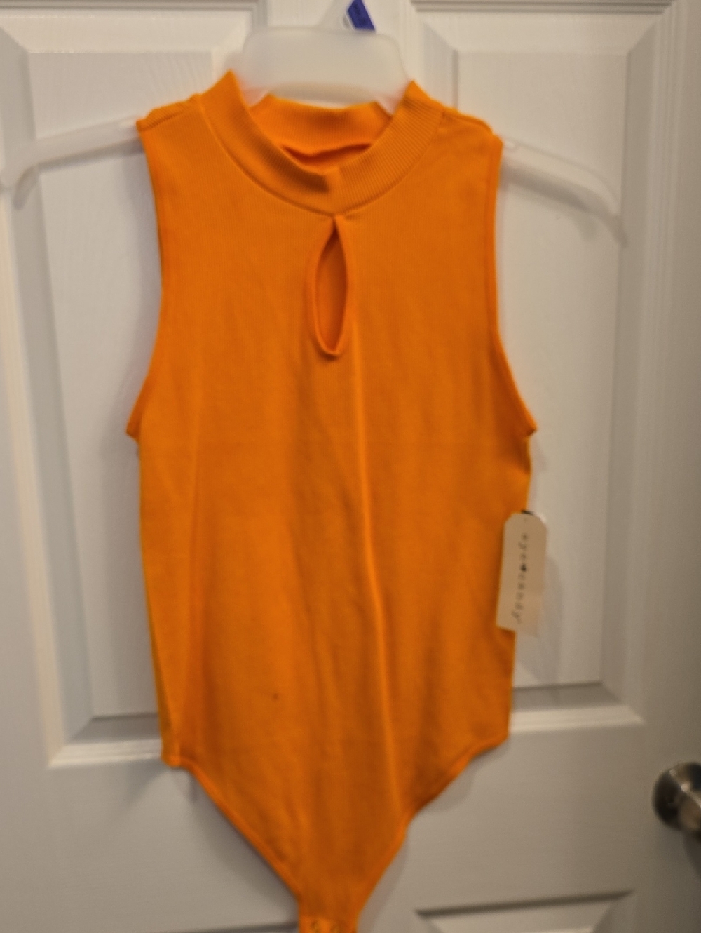 eye candy Orange Sleeveless Keyhole Ribbed Bodysuit